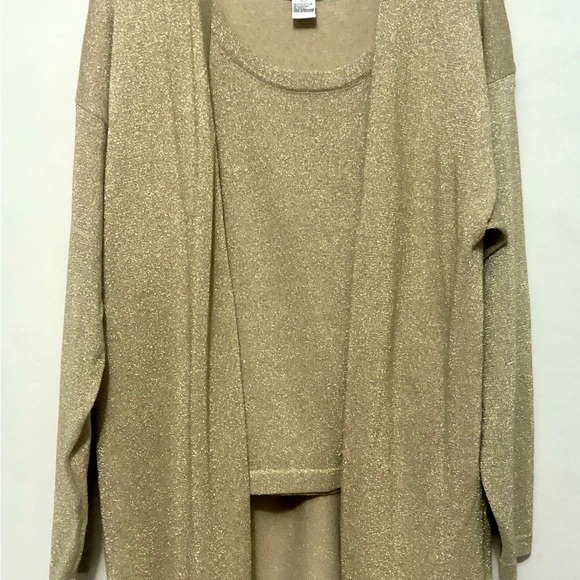 Lisa International Gold Metallic Shirt Button Up Sweater Combo M and L Party - Picture 2 of 3